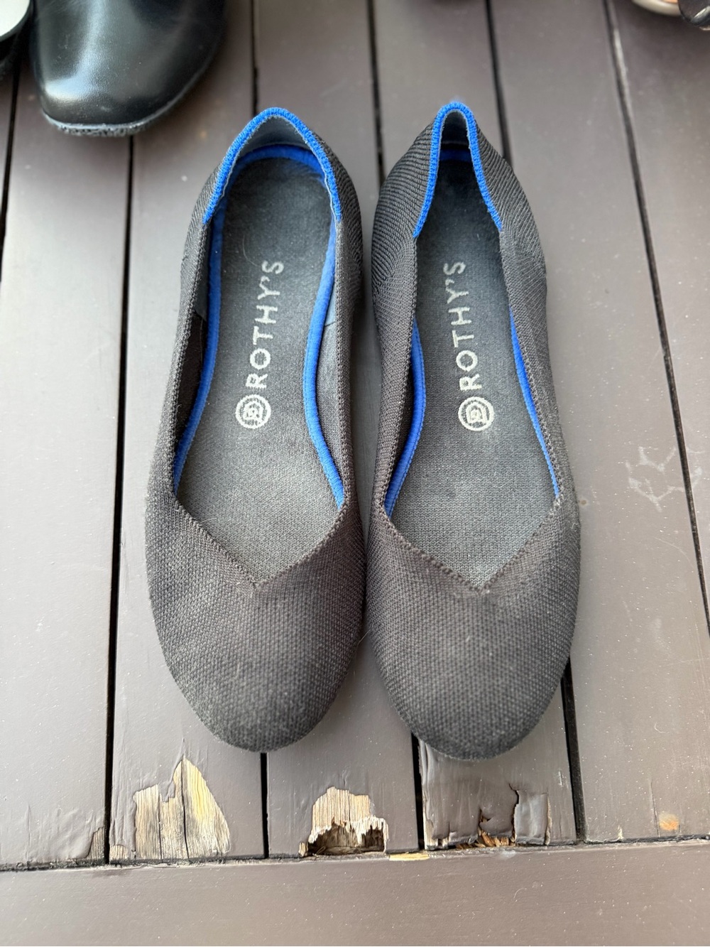 Rothy's Black Flats with Blue Trim